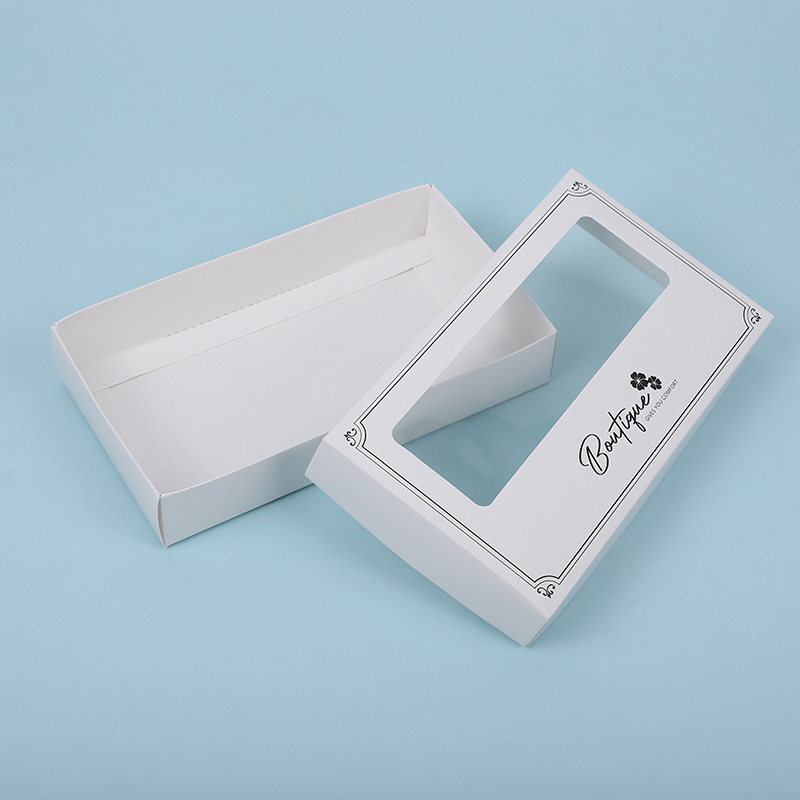 Fabricante da China Atacado Personalizado Impressão de Logotipo Caixa de Papelão Branco com Tampa e Base, Caixa de Luxo para Roupas Íntimas, Meias e Luvas com Janela