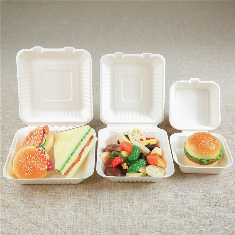 Embalagem para levar ecológica descartável utensílios de mesa compostáveis biodegradáveis de amido de milho PLA bagaço de cana clamshell caixa de almoço para alimentos