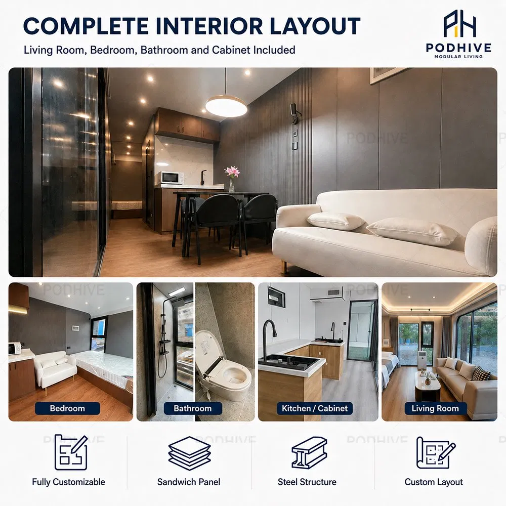 Casa de Luxo Móvel Prefabricada Apple à Venda Casa Container Portátil 20FT 40FT Pódio de Escritório ao Ar Livre Casa Container Grande Moderna Tiny Apple Cabin House
