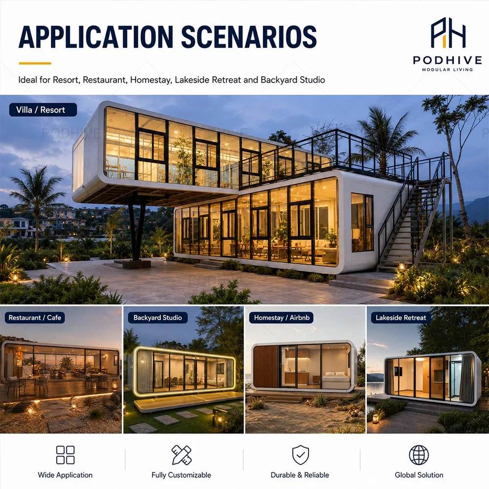 Casa de Luxo Móvel Prefabricada Apple à Venda Casa Container Portátil 20FT 40FT Pódio de Escritório ao Ar Livre Casa Container Grande Moderna Tiny Apple Cabin House