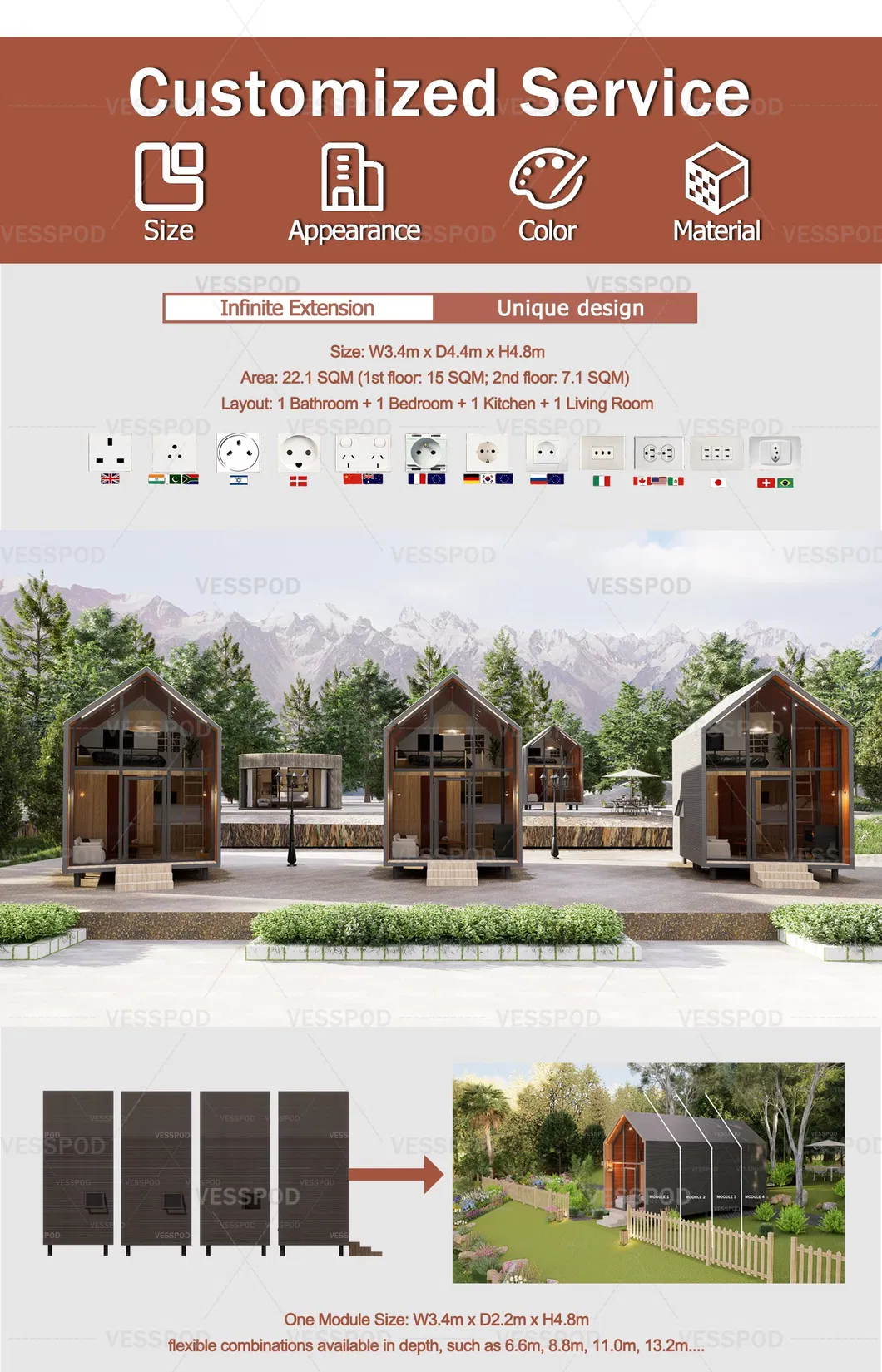 Cabana Triangular de Aço Leve Prefabricada Padrão de Hostel Residencial Personalizável