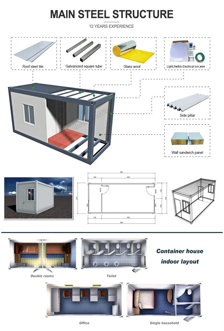 Cabana de Contêiner Modular Prefabricado em Pacote Plano, Casas Prontas para Morar