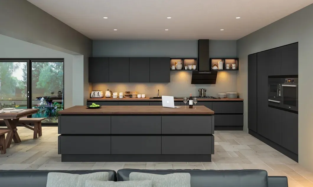 Armário de Cozinha Modular em Melamina HPL Moderno para Cozinha de Casa Residencial Prefabricada