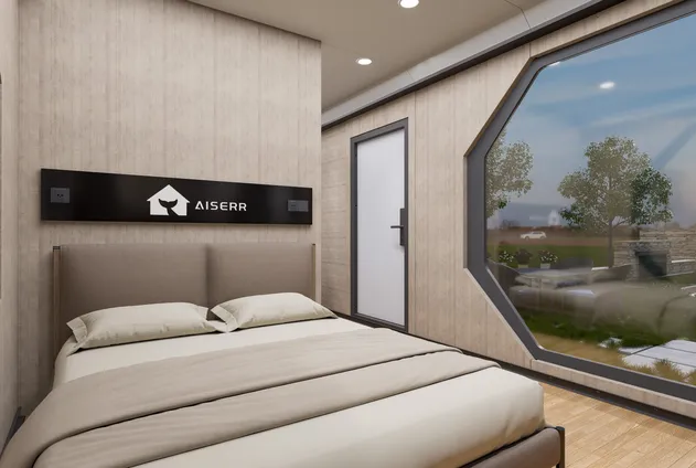 Casa pré-fabricada para resorts de trailers com sistema de fechadura automatizado e design energeticamente eficiente