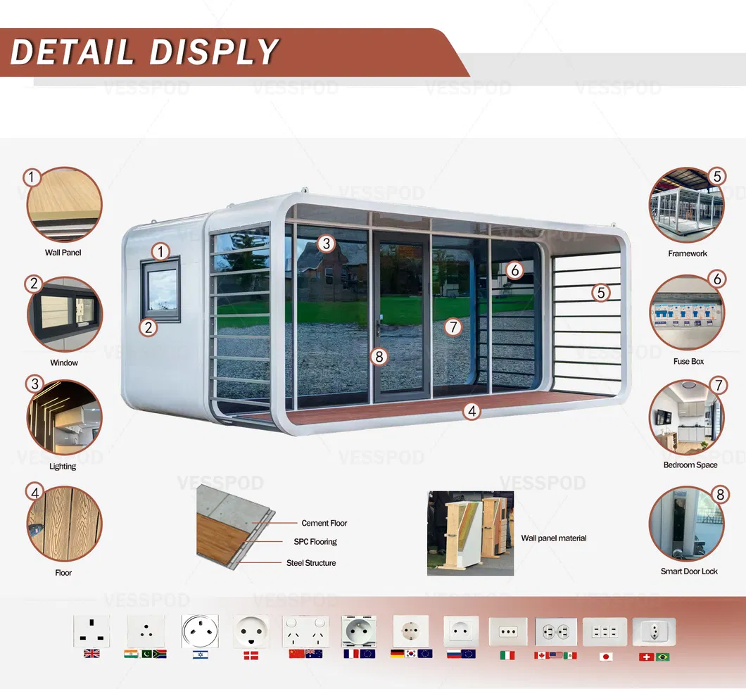 Vp115 Personalizado 40FT Cápsula Apple Cabana Container Habitacional Prefabricado Estrutura de Aço Múltiplos Designs