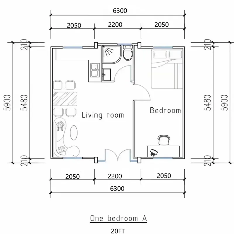 Casa Modular Expandável Prefabricada 20FT 40FT Pronta para Morar com Quarto Banheiro Cozinha