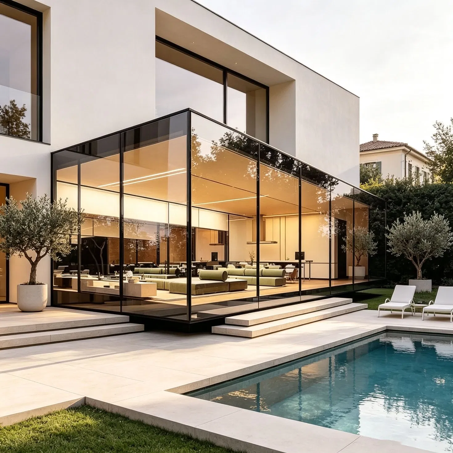 Vila Residencial de Alumínio Luxuosa com Telhado Inclinado para o Quintal, Vidro Térmico Low-E, Fácil de Montar, Kits Personalizados de Fábrica para Casa de Vidro e Jardim de Inverno