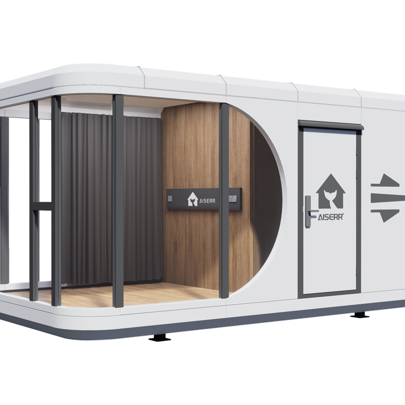 Casa pré-fabricada para resorts de trailers com sistema de fechadura automatizado e design energeticamente eficiente