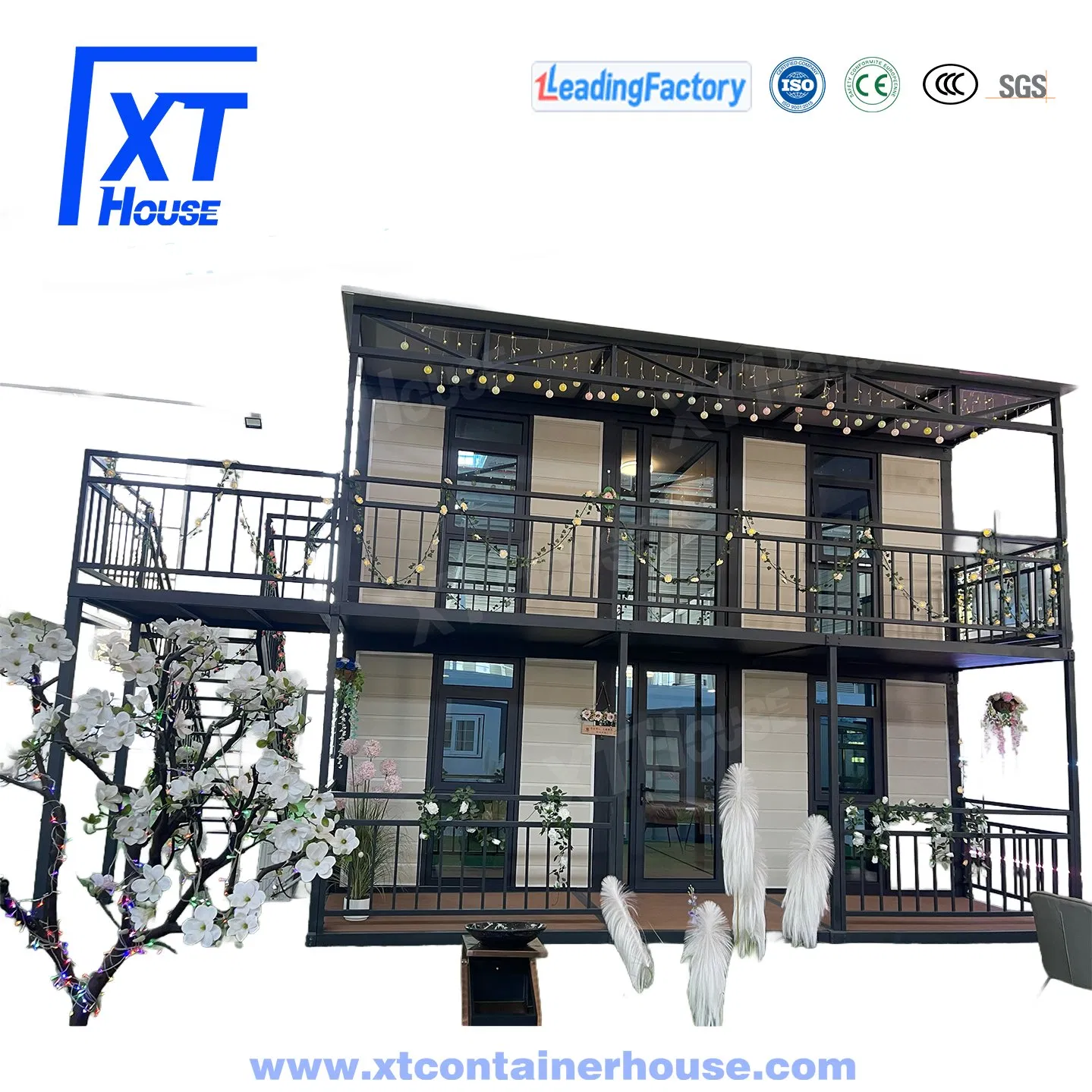 Casa Modular Prefabricada Expandável Dobrável de Aço Personalizada 20/30/40FT Pronta para Viver com 1 Banheiro 2 Quartos 1 Cozinha como Vila Residencial