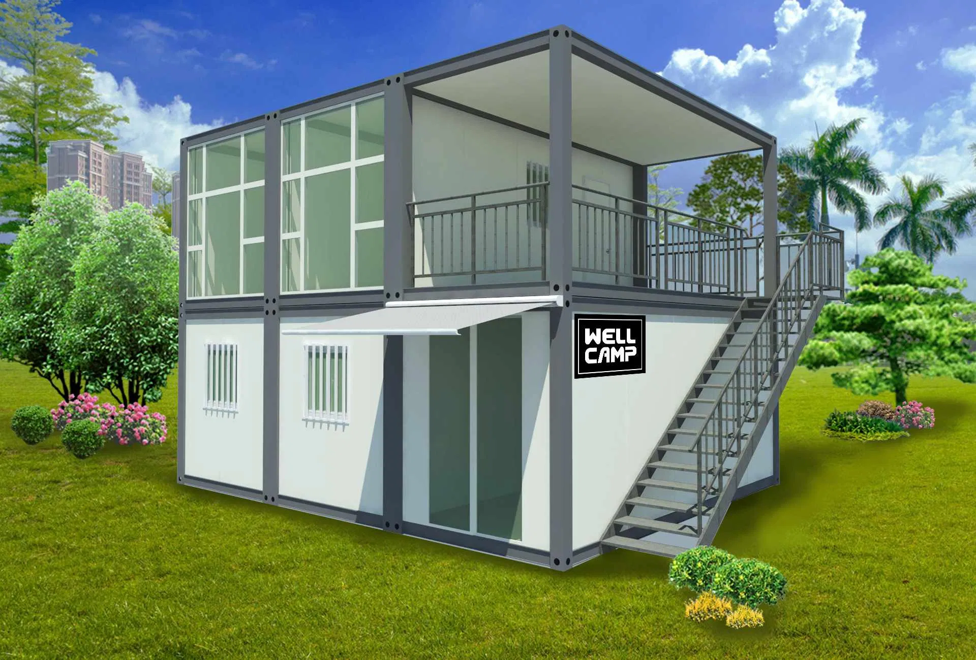 Casa Contêiner Prefabricada Sustentável e Ecológica com Construção Modular Usando Materiais Recicláveis para Projetos de Construção Verde
