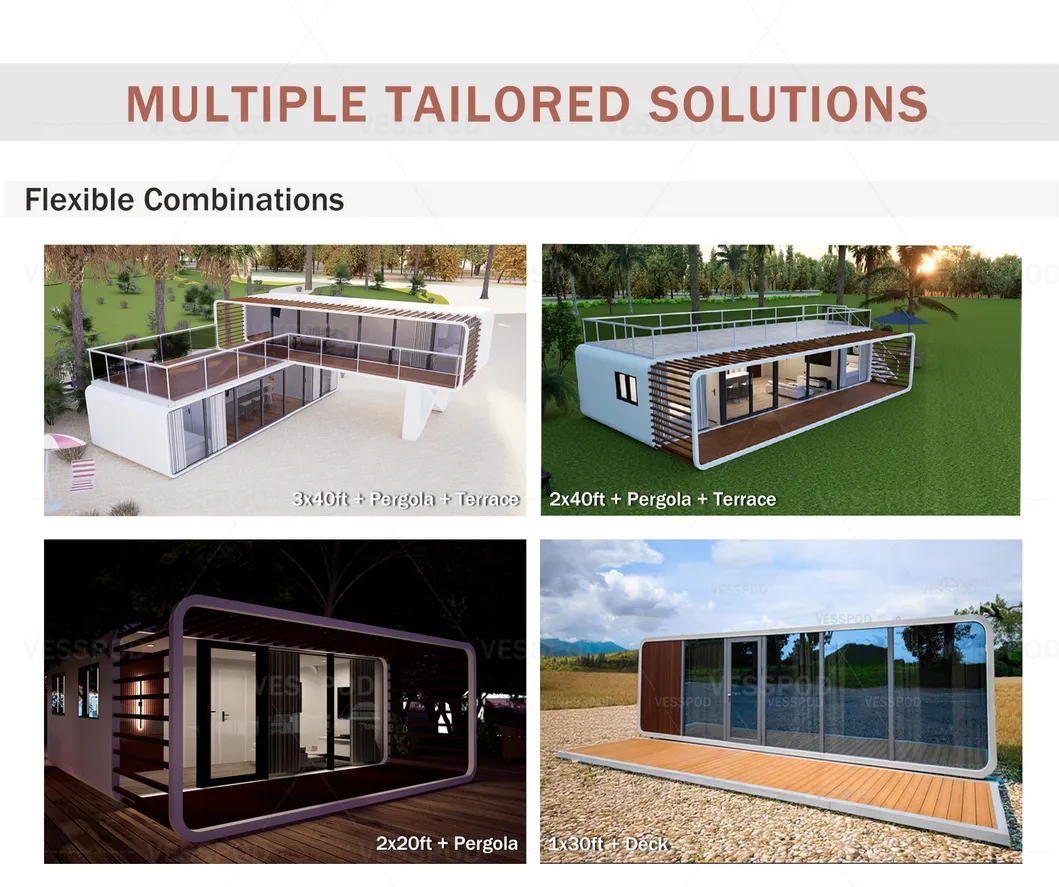 Vp115 Personalizado 40FT Cápsula Apple Cabana Container Habitacional Prefabricado Estrutura de Aço Múltiplos Designs