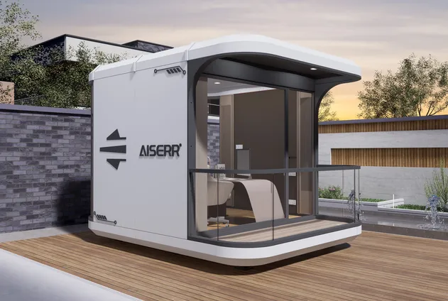 Casa pré-fabricada para resorts de trailers com sistema de fechadura automatizado e design energeticamente eficiente