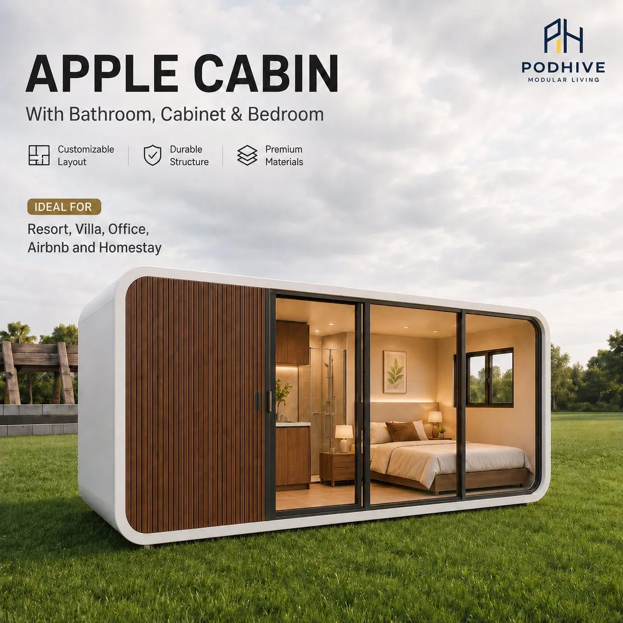 Casa de Luxo Móvel Prefabricada Apple à Venda Casa Container Portátil 20FT 40FT Pódio de Escritório ao Ar Livre Casa Container Grande Moderna Tiny Apple Cabin House