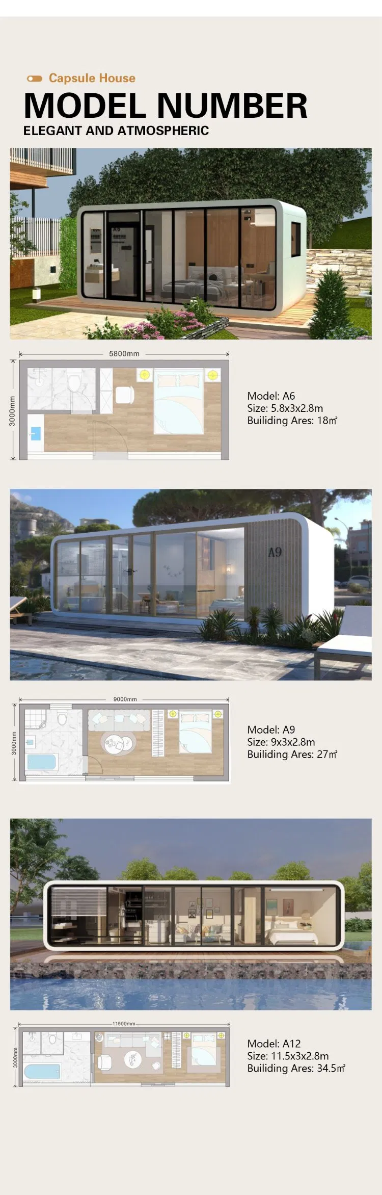 27m² Pequena Cápsula Modular Prefabricada Móvel Moderna Apple Cabin