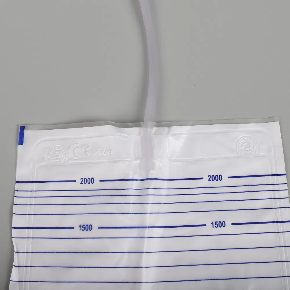 90cm Length Tube 2000ml Medical Grade PVC Adult T Outlet Bed/Urine Collector Bag