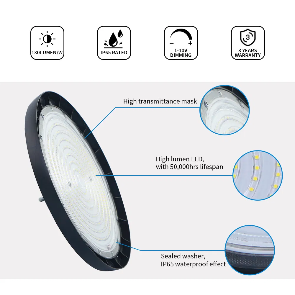 Indoor Industrial Explosion Proof Lighting 100W 150W 200W IP65 Warehouse Linear UFO LED High Bay Light for Workshop