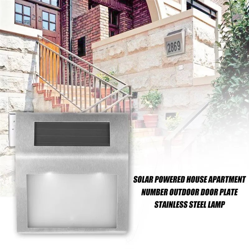 New Stainless Steel 2LED Solar Powered Doorplate Number Outdoor Billboard Wall Light House Apartment Door Plate Lamp