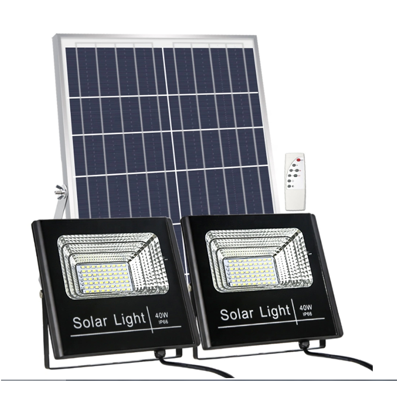 Solar Flood Light 200LED LED Lamp 80W High Lumen Outdoor Lighting System with Two Lamps Remote Control for Garden Way Wall Pole Lights Sensor