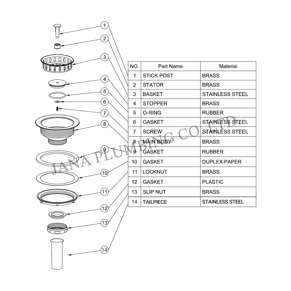Wholesale Heavy Duty Brass Sink Strainer with tailpiece JN-1001-1-T Manufacturers, Suppliers