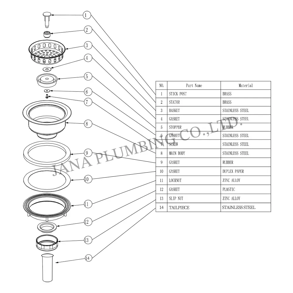 Wholesale Junior Duo Bar Sink Strainer with tailpiece JN-1201-T Manufacturer, Factories