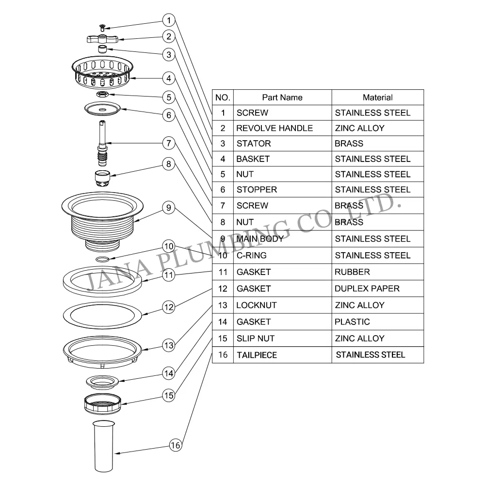 Wholesale Spin & Lock Sink Strainer with tailpiece JN-1003-T Supplier, Factories