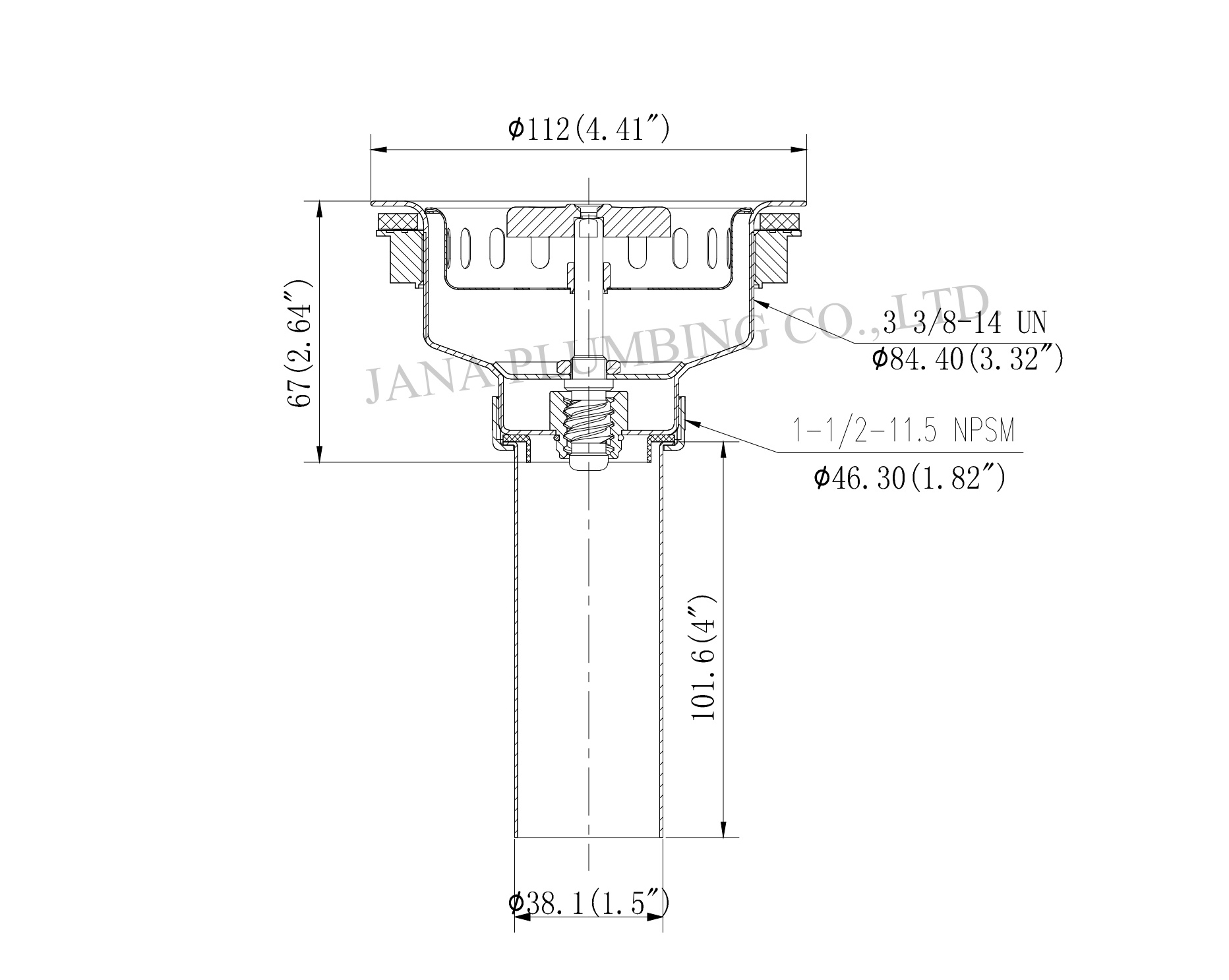 JN-1003-T Spin and Lock Sink Strainer Construction Features