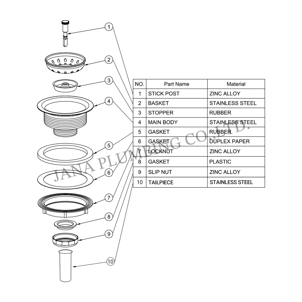 China Sink Strainer with tailpiece JN-1009-T Supplier, Factories