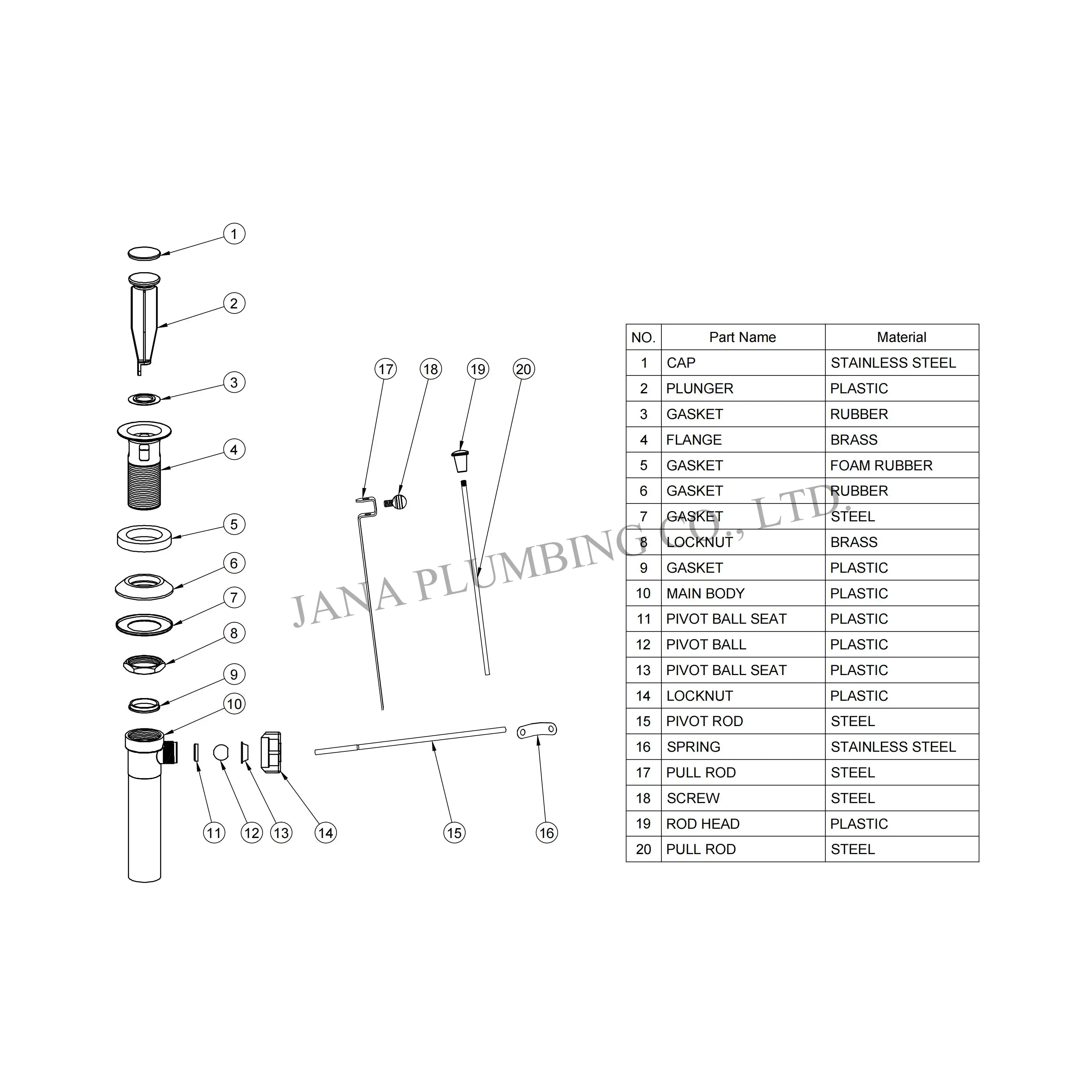 China Brass/ABS Pop-Up Assembly JN-5009 Manufacturer, Supplier