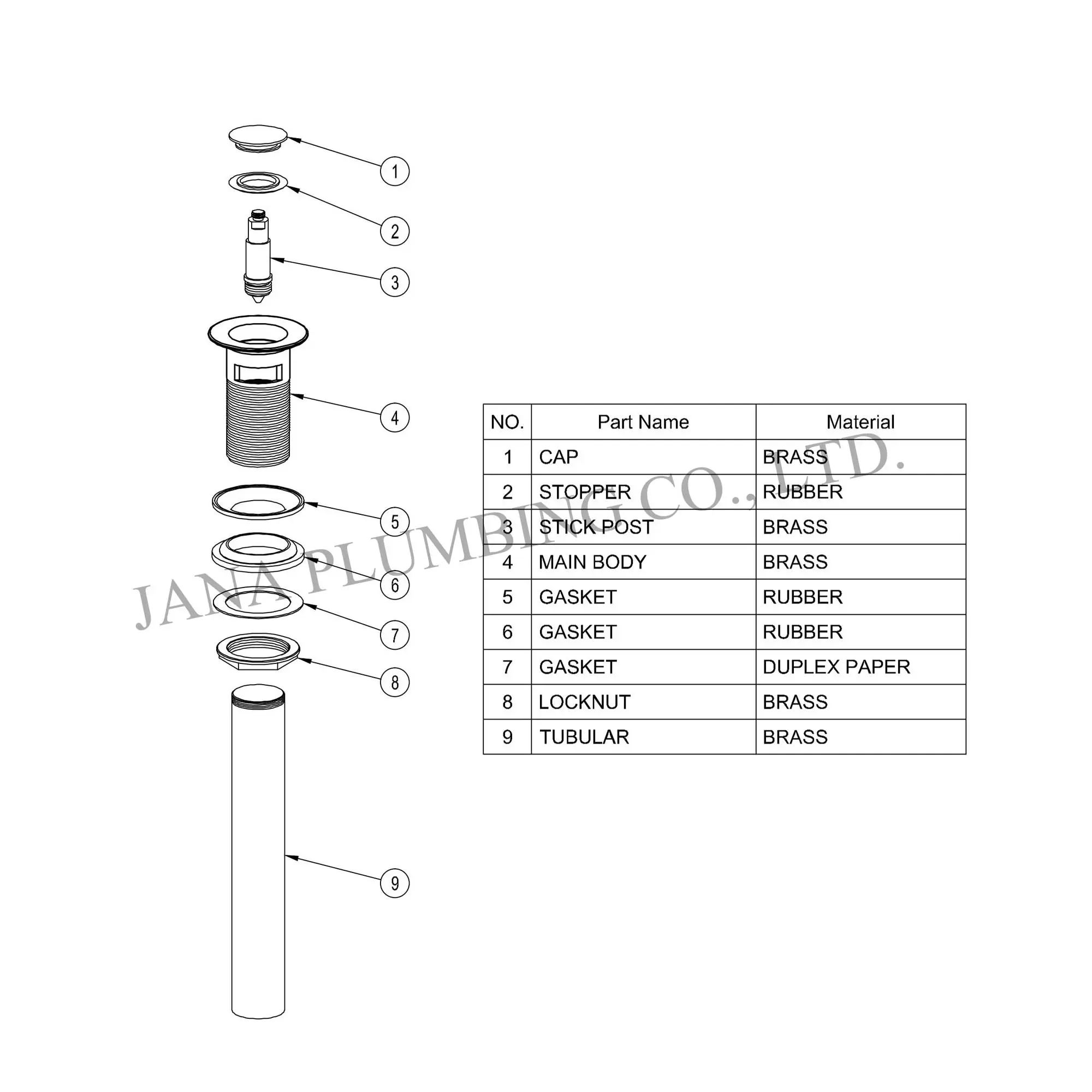 Wholesale Brass Pop-up Assembly JN-5014-L-BN Manufacturer, Factory