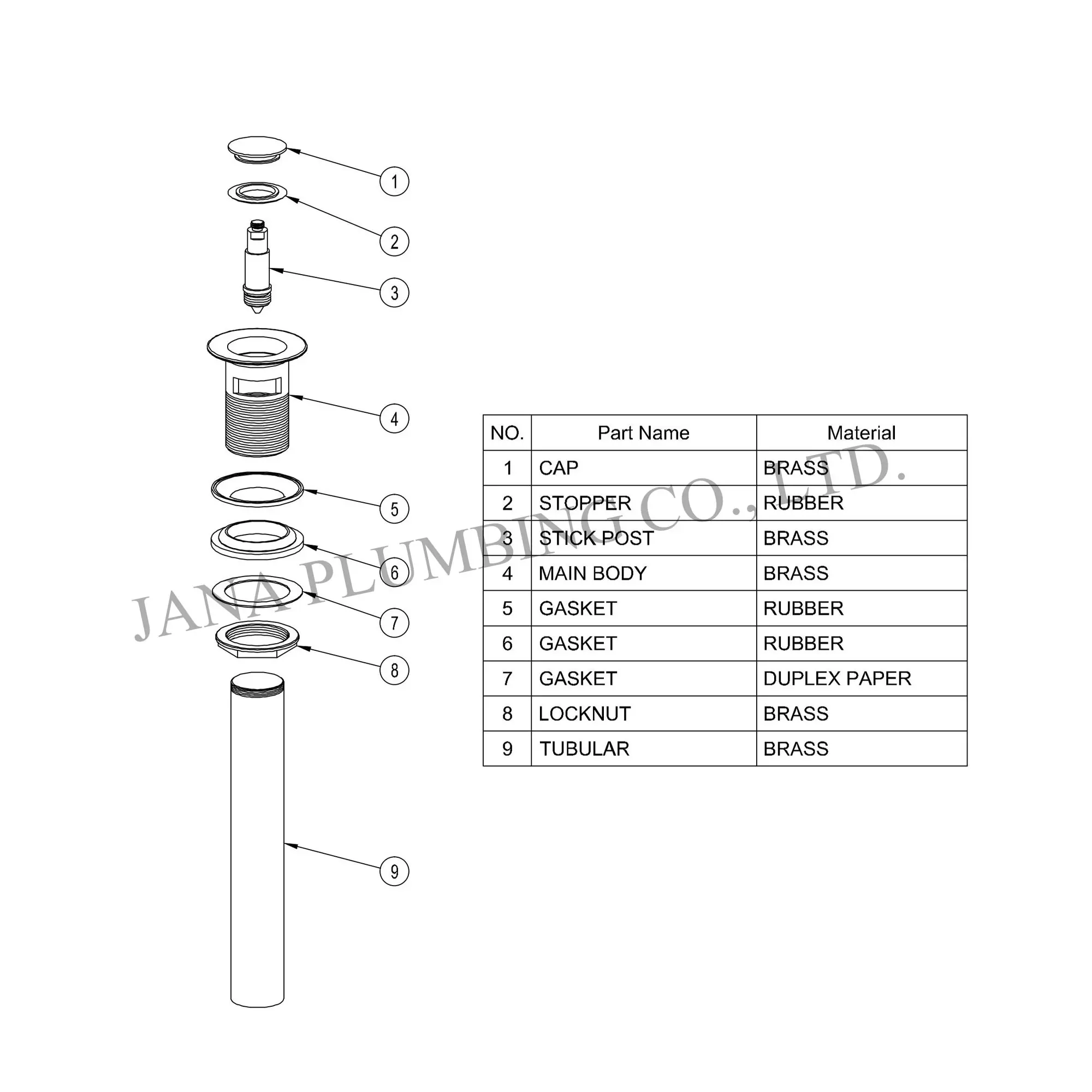 Wholesale Brass Pop-up Assembly JN-5014-NOF-L-BN Manufacturer, Manufacturers