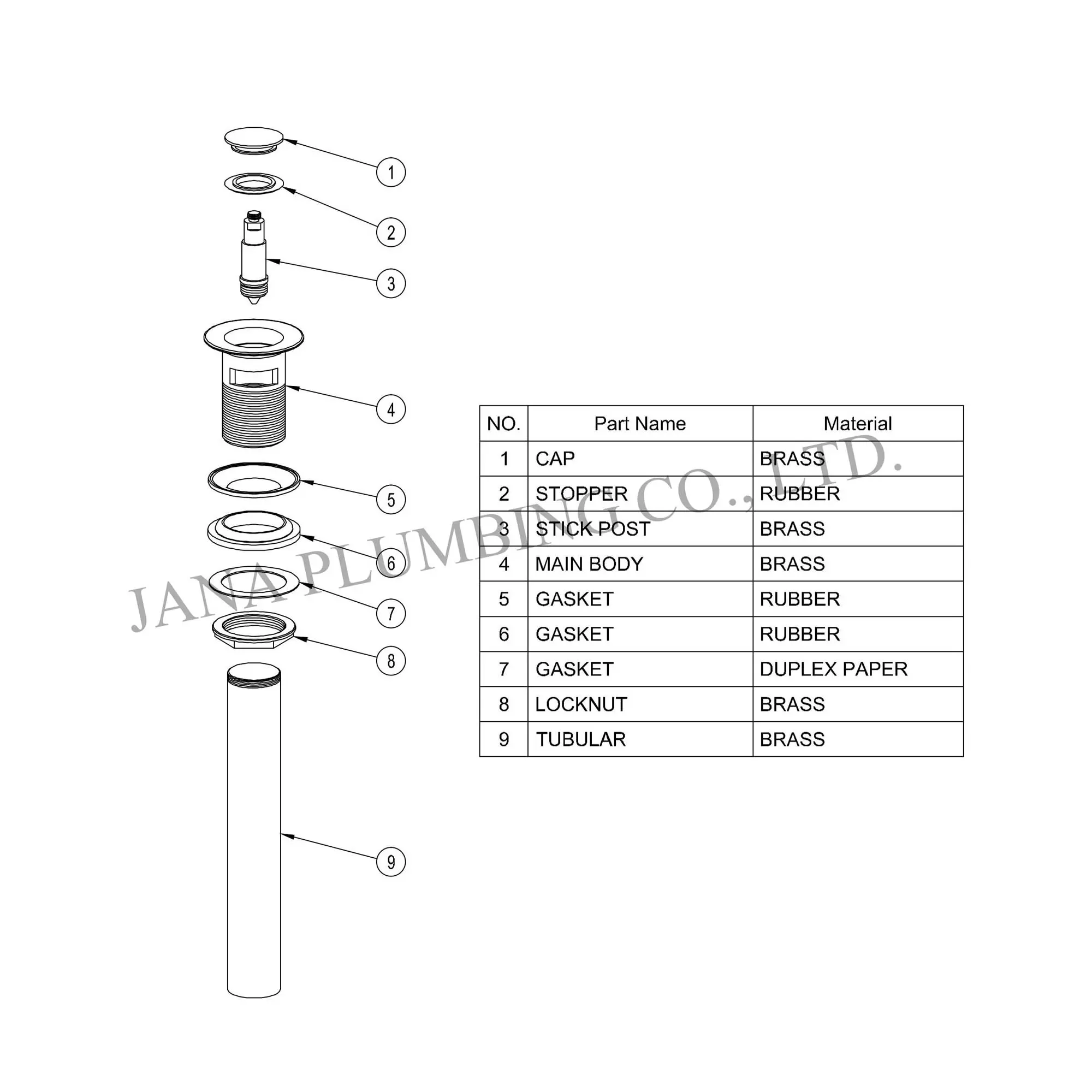 Wholesale Brass Pop-up Assembly JN-5014-NOF-L Manufacturer, Factory