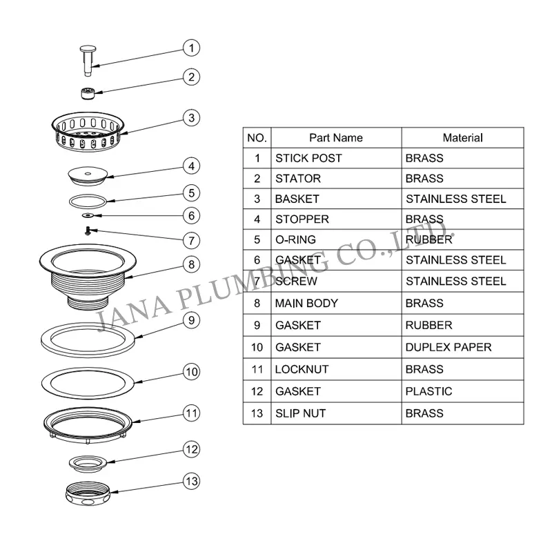 China Heavy Duty Brass Sink Strainer JN-1001-1 Manufacturer, Supplier