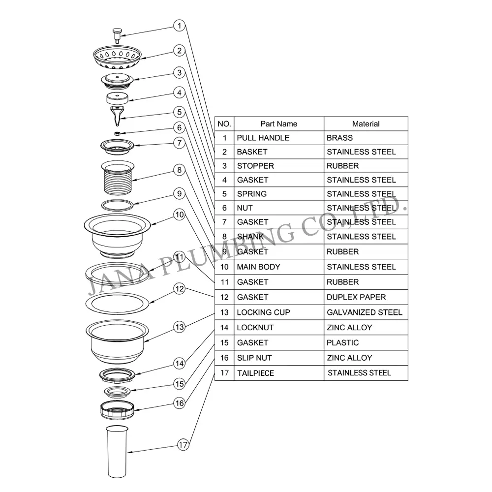 China Deep Cup Strainer Snap–in Basket with tailpiece JN-1004-T Manufacturer, Factories
