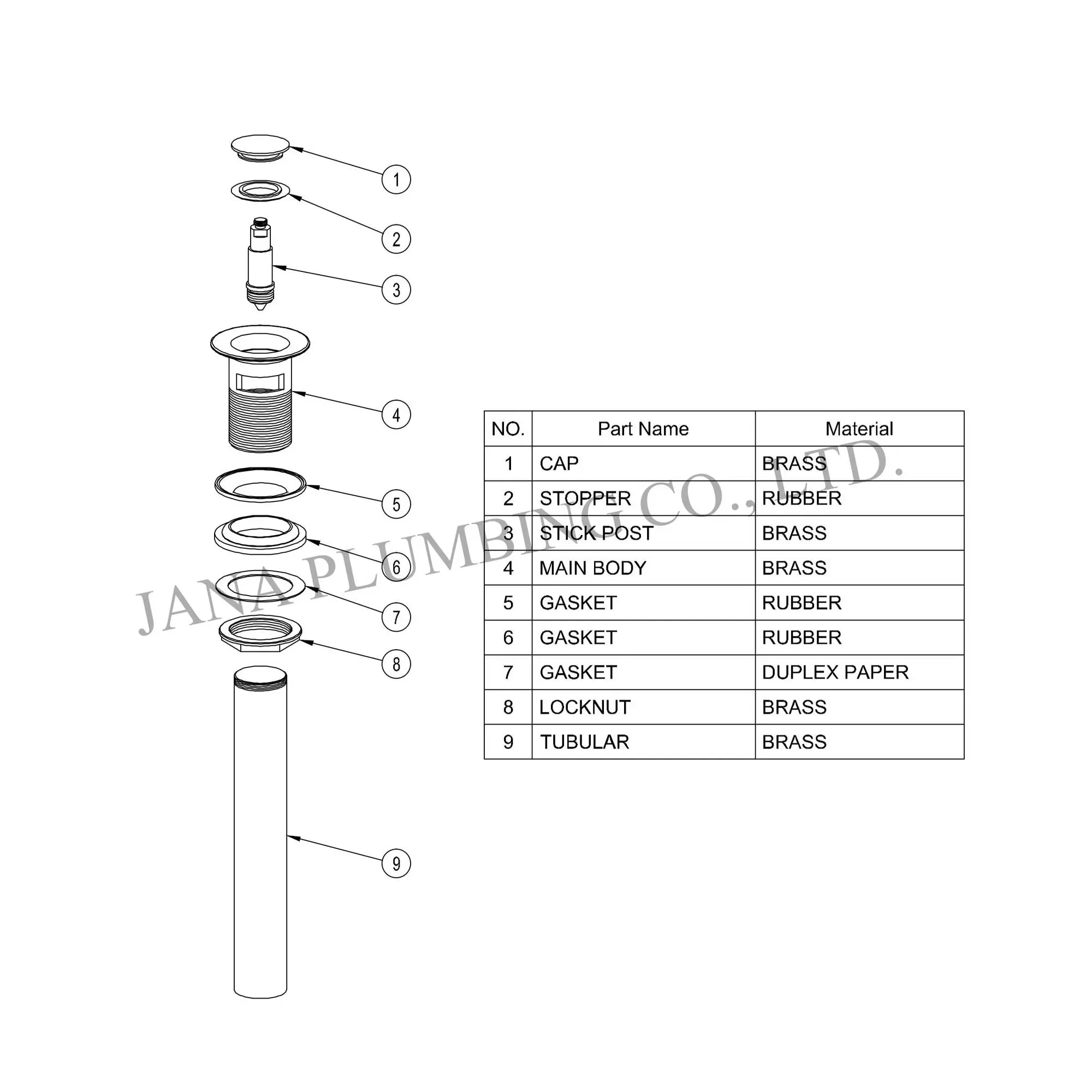 China Brass Pop-up Assembly JN-5014-NOF Manufacturer, Manufacturers