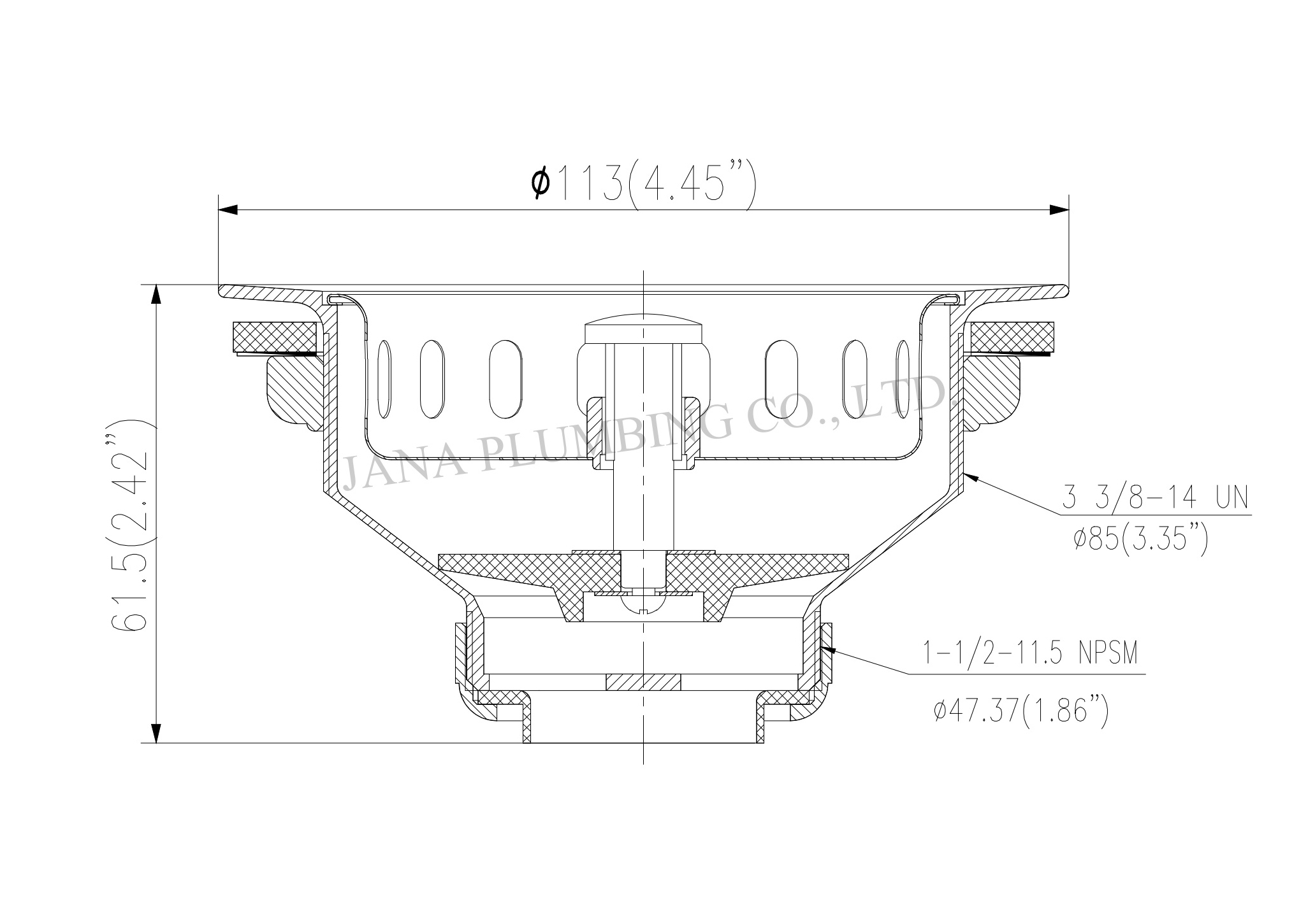 JN-1001-2 Sink Strainer Construction Features