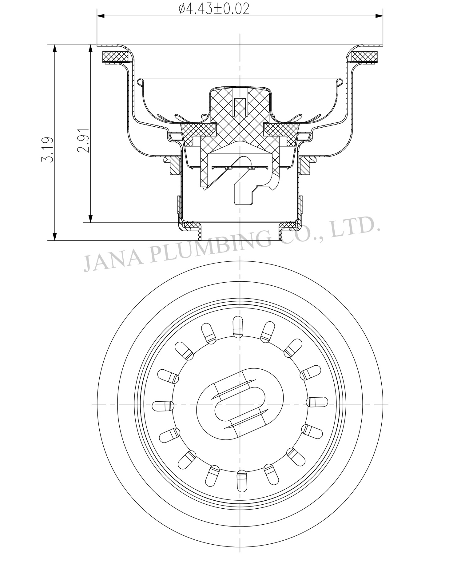 Twist Locking Sink Strainer JN-1031 Construction