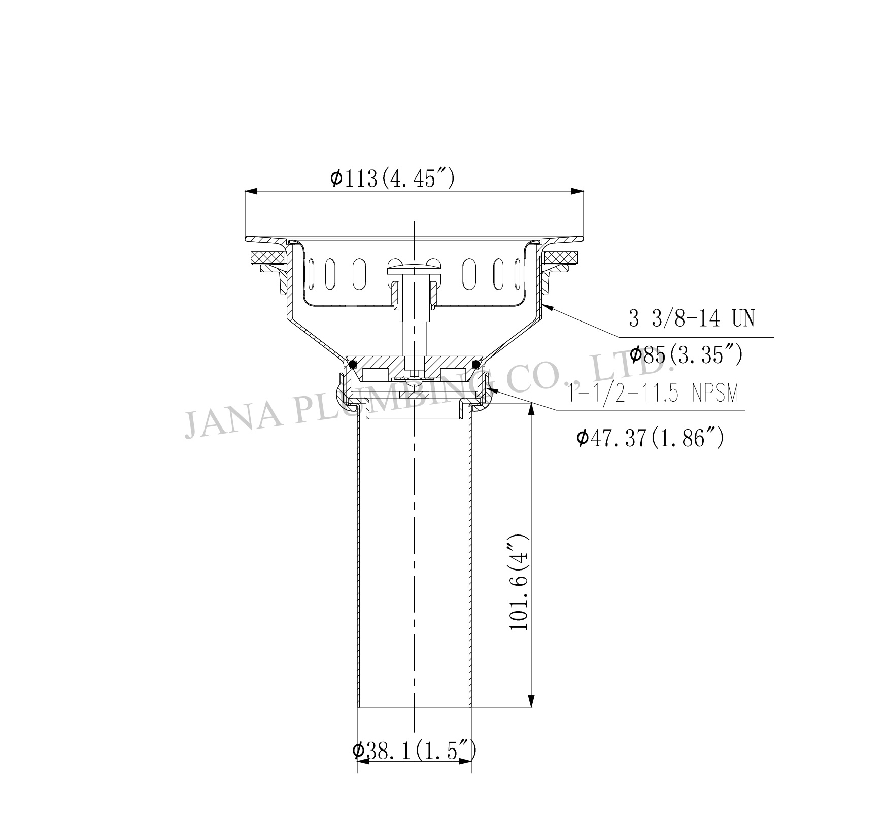 Heavy Duty Brass Sink Strainer Model JN-1001-1-T