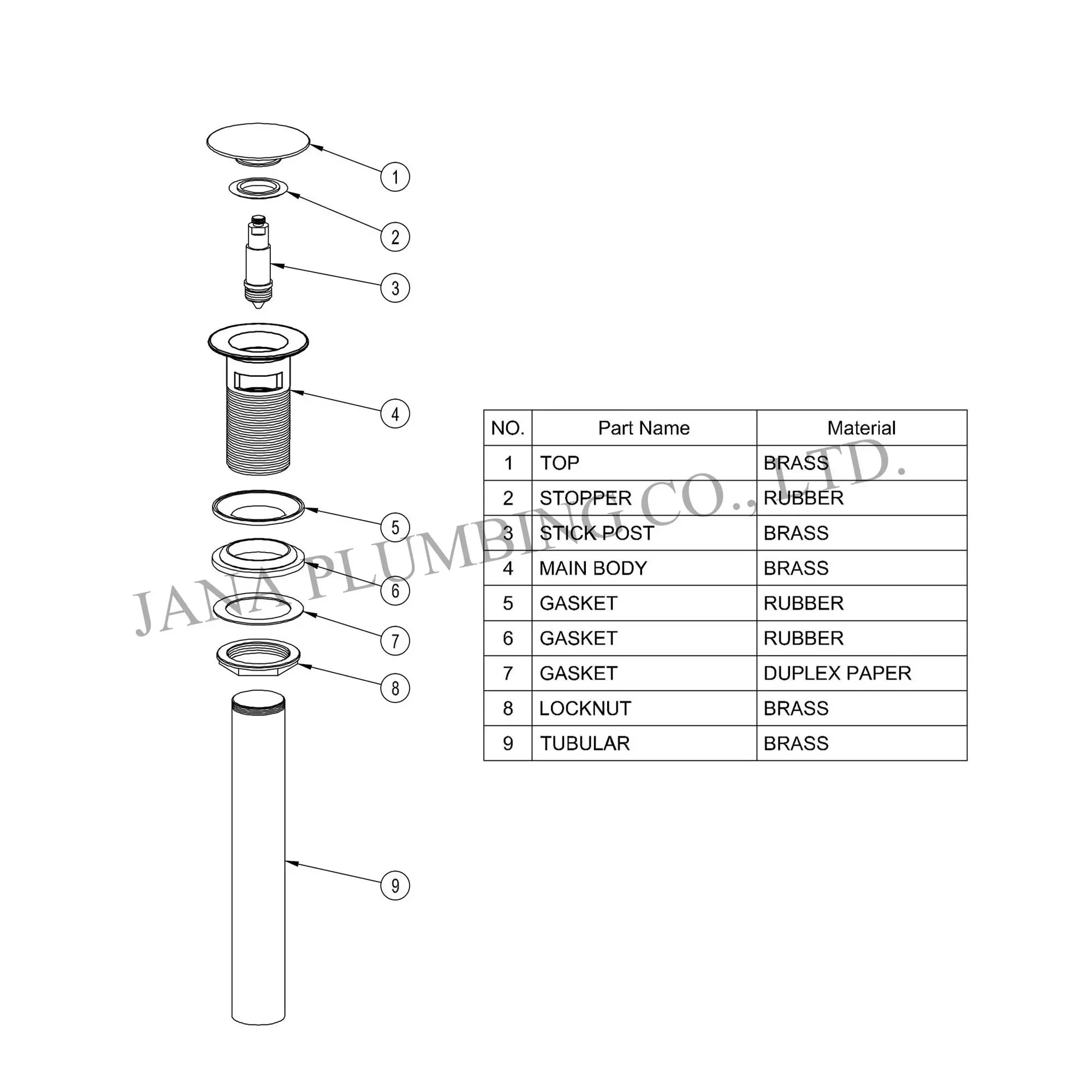 China Brass Round Umbrella Drain JN-5012-NOF-L Supplier, Factory