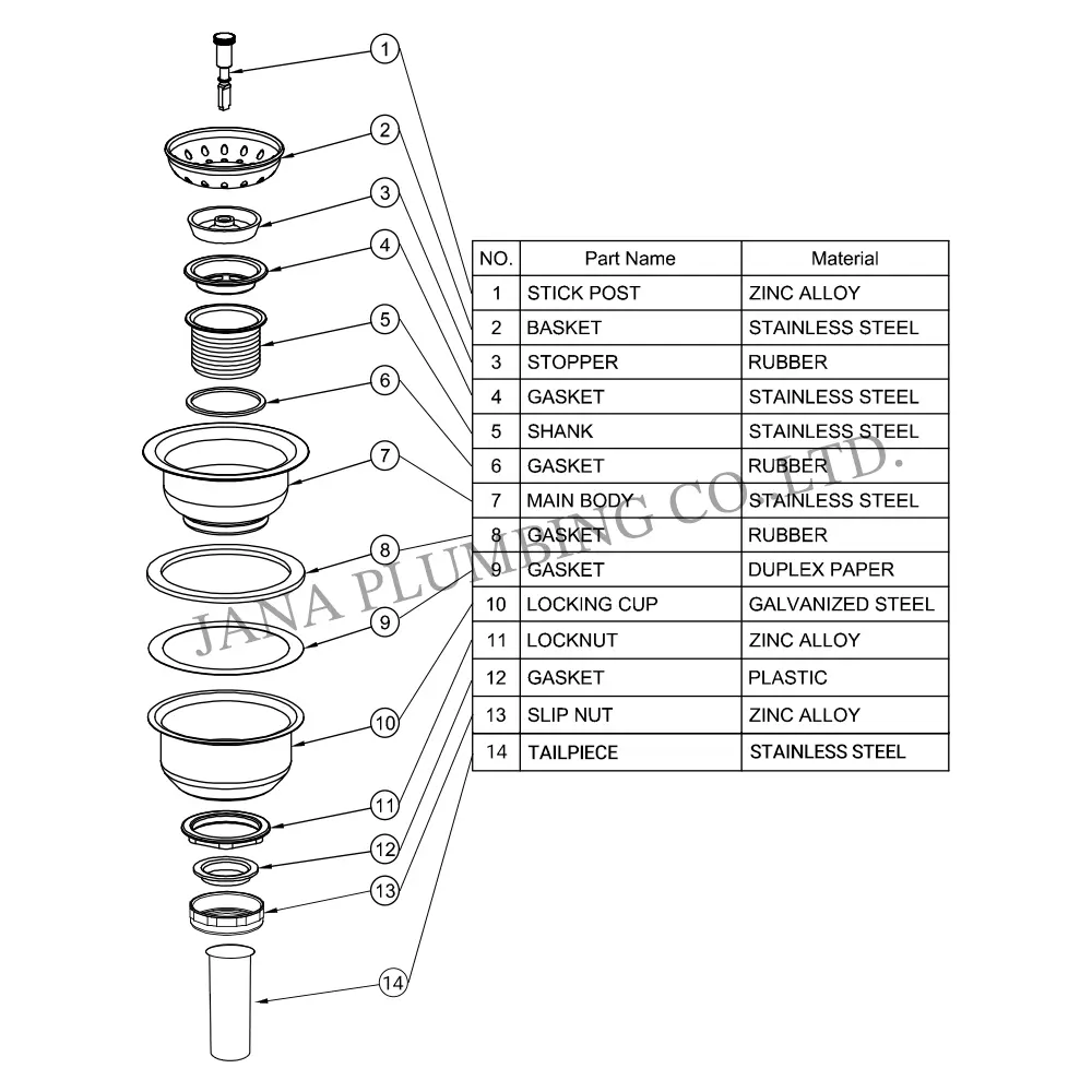 Wholesale Deep Cup Strainer–Stick Post Basket with tailpiece JN-1014-T Manufacturer, Factories