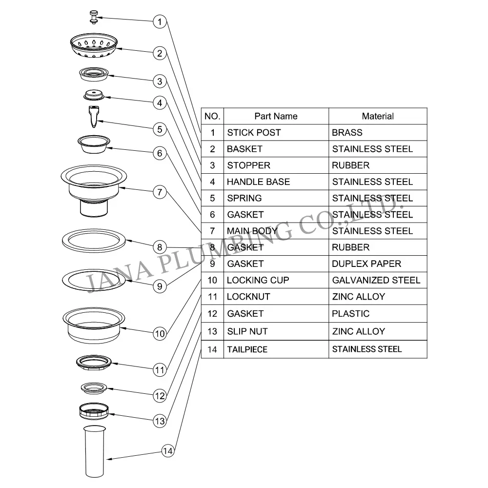China Deep Cup Sink Strainer With Rolling Thread with tailpiece JN-1016-T Suppliers, Factories