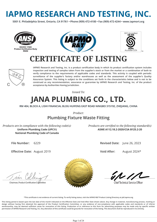 Product listing certificate no. 6229 issued June 26, 2023