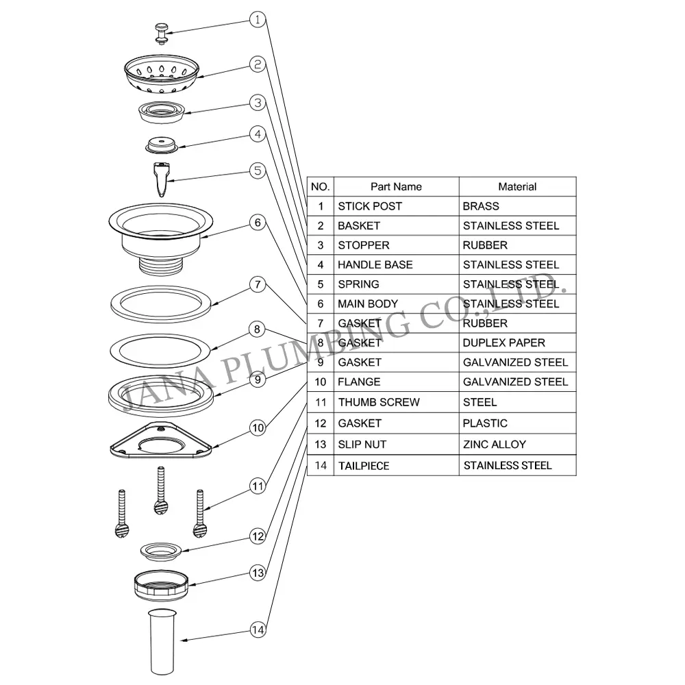 China Quick-connect Sink Strainer with tailpiece JN-1011-1-T Manufacturer, Supplier