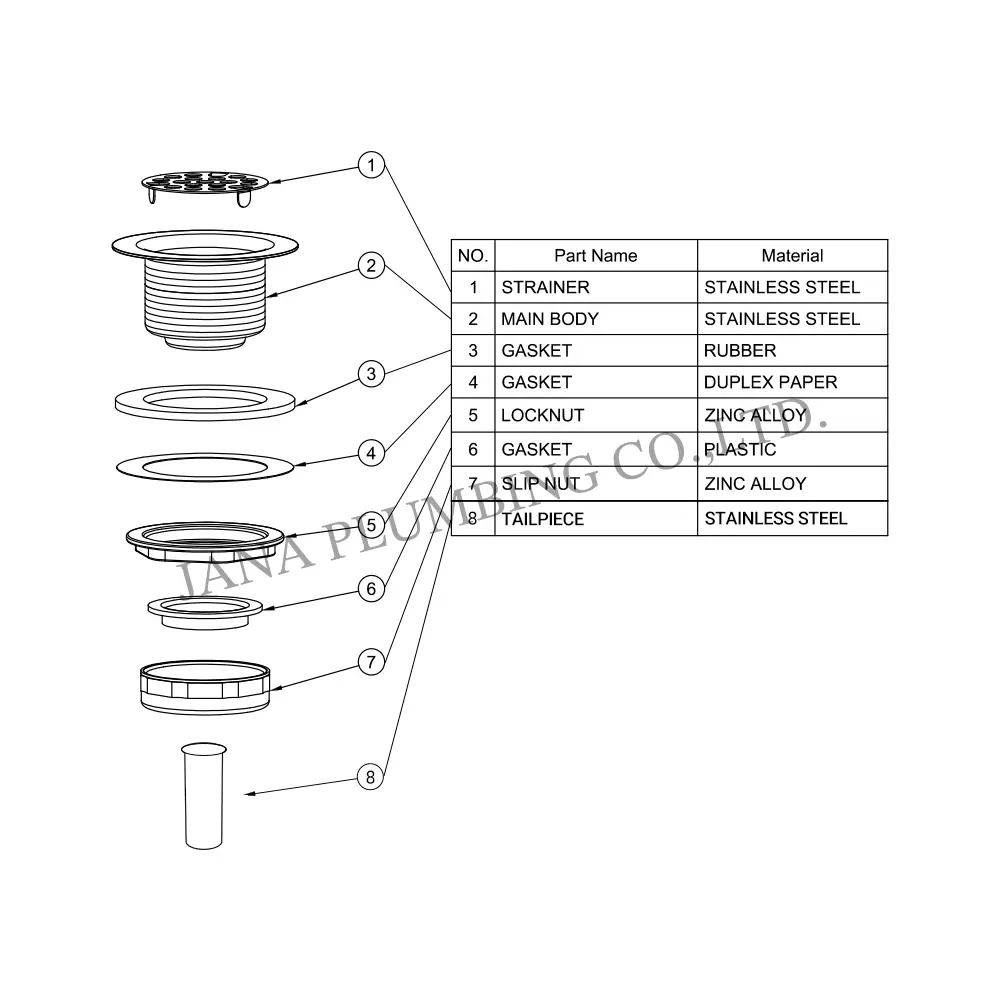 China Flat Top Bar Sink Strainer with tailpiece JN-1202-T Manufacturers, Supplier