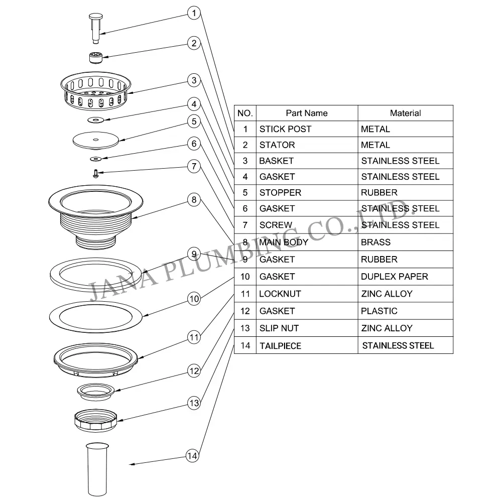 Wholesale Heavy Duty Brass Sink Strainer with tailpiece JN-1001-2-T Manufacturers, Suppliers