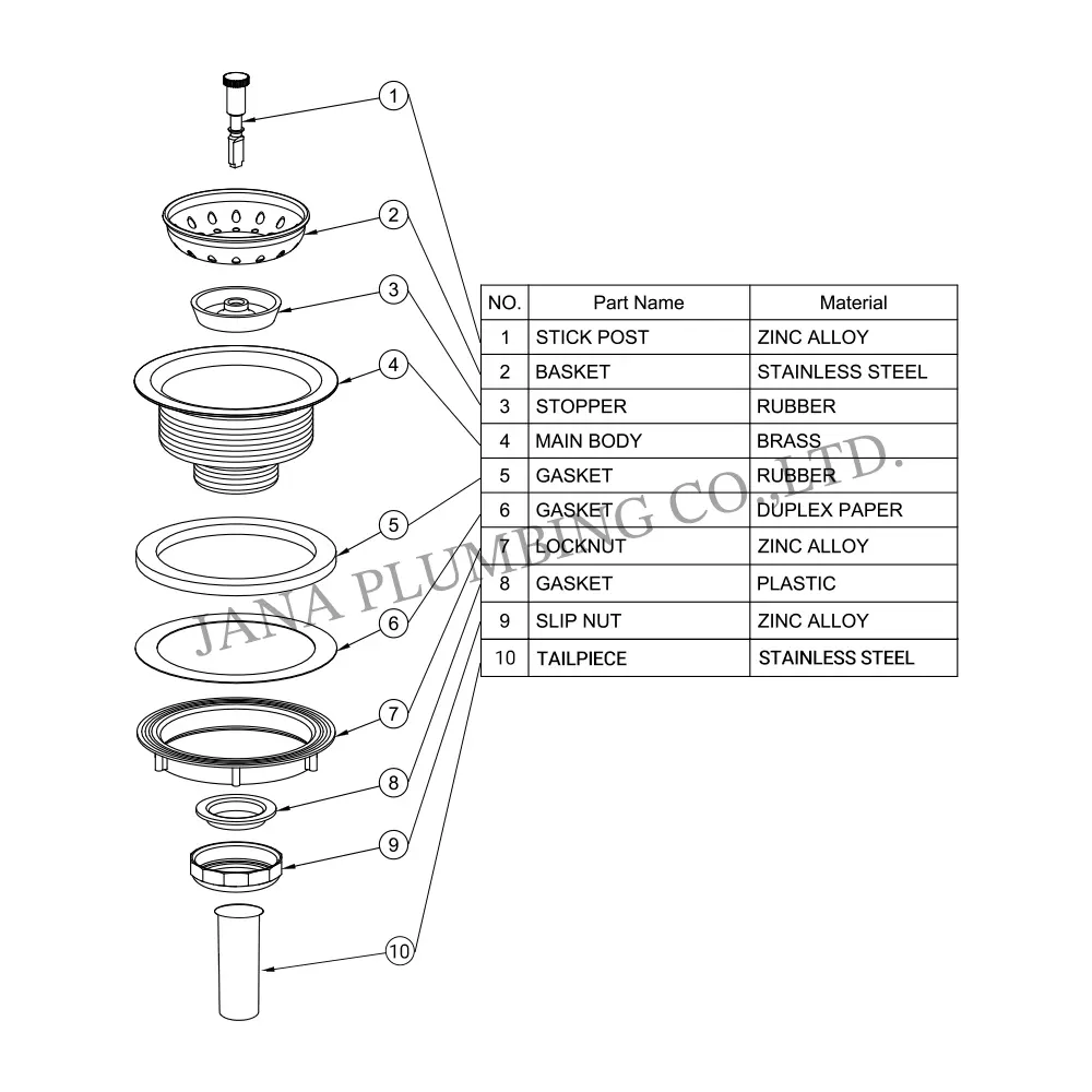 China Sink Strainer with tailpiece JN-1009-2-T Manufacturers, Supplier