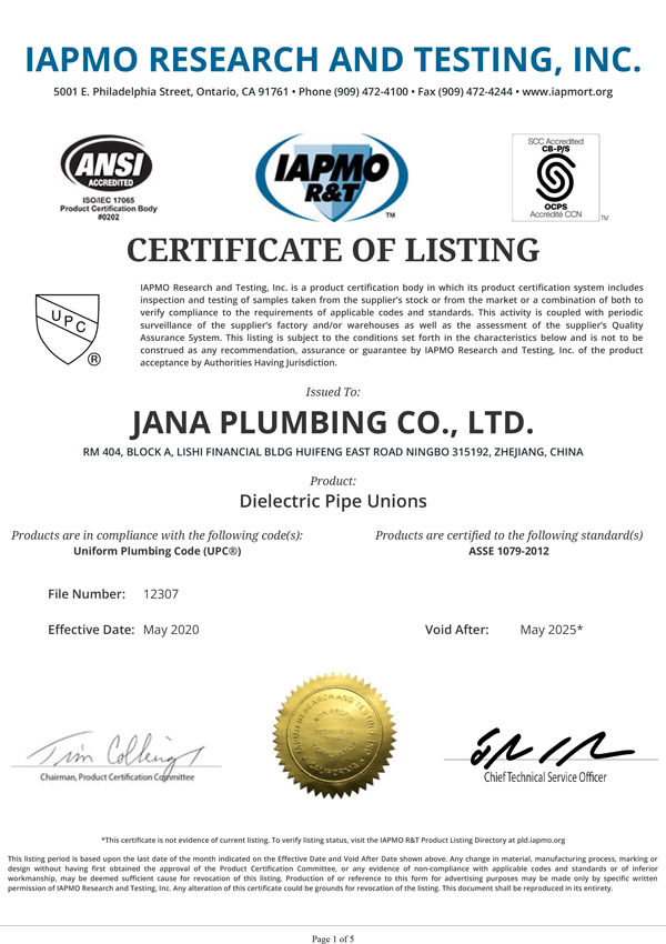 Product listing certificate no. 12307 issued April 25, 2024