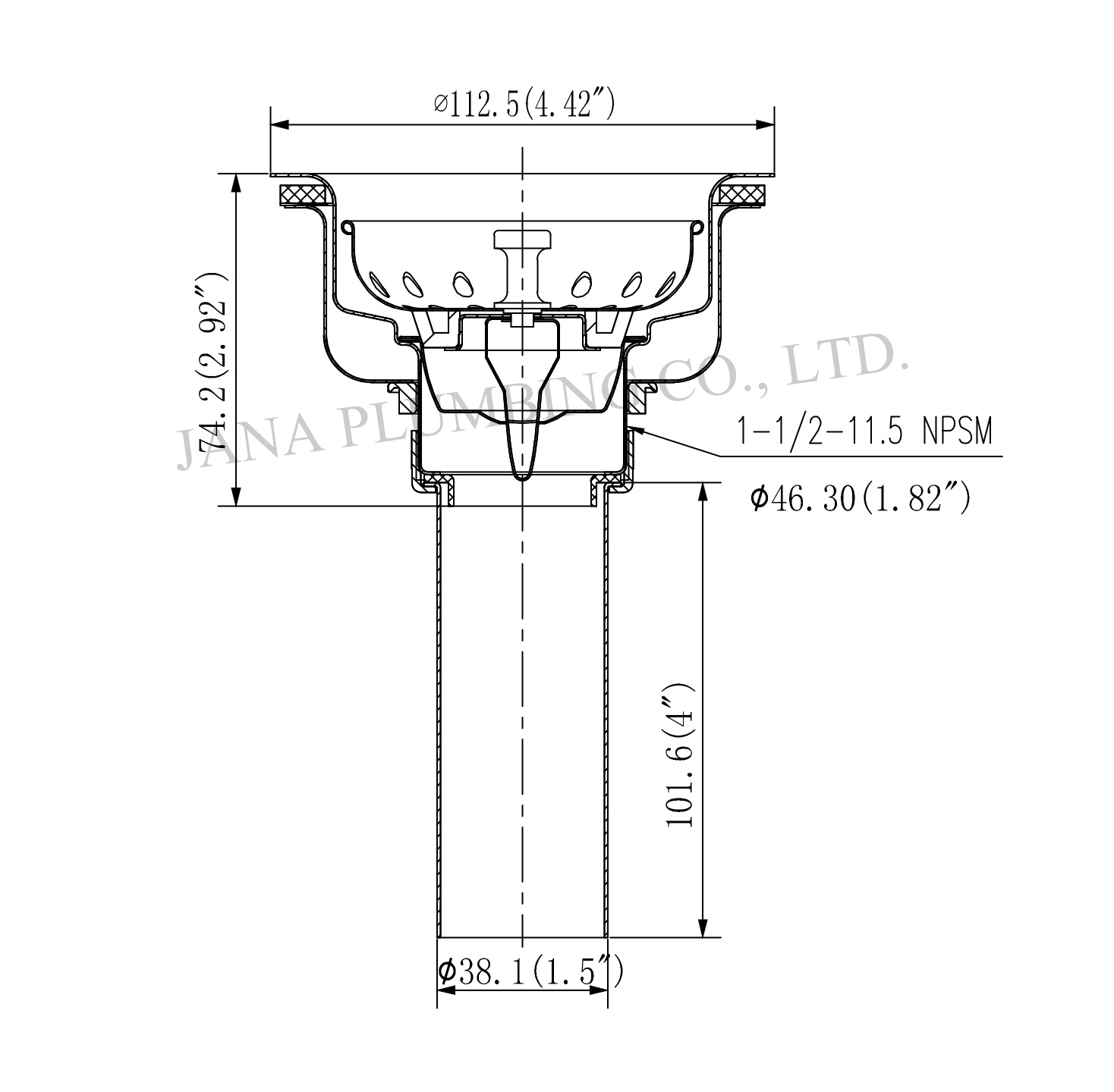 Deep Cup Sink Strainer With Rolling Thread JN-1016-T