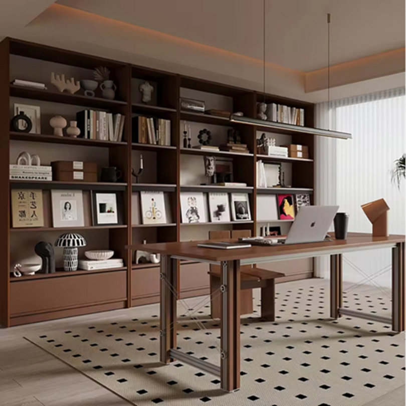 Diseño de estantería moderna personalizada de madera, exhibición simple, librero de madera, estanterías de biblioteca, estantería industrial con panel trasero