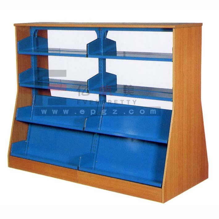Estante de biblioteca de doble cara, estantería de libros de madera, almacenamiento de estanterías