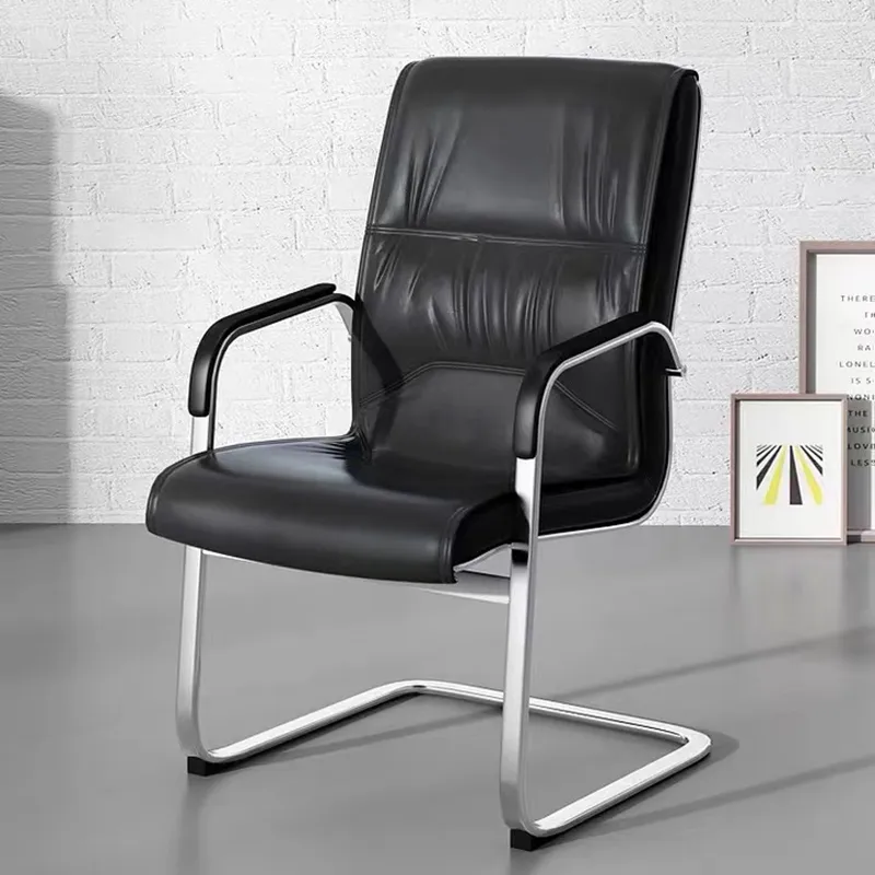 Silla de oficina ejecutiva ergonómica de cuero negro moderno, cómoda, con respaldo reclinable y giro